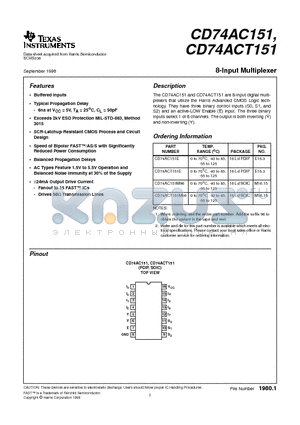 CD74AC151 datasheet - 8-Input Multiplexer