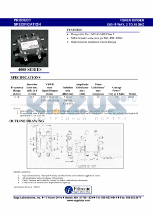 4238 datasheet - POWER DIVIDERS EIGHT-WAY, 2 TO 18 GHZ