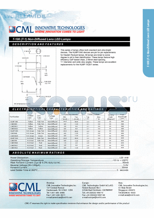 CMD5360 datasheet - T-100 (T-1) Non-Diffused Lens LED Lamps