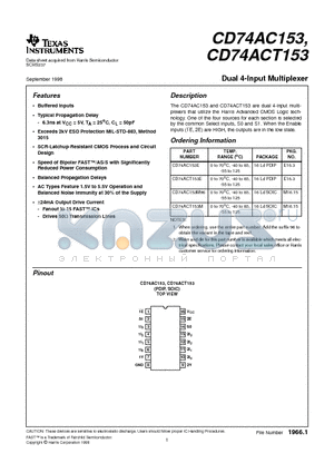 CD74AC153M96 datasheet - Dual 4-Input Multiplexer