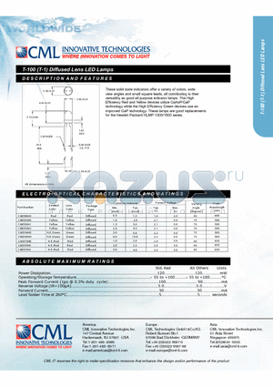 CMD54644 datasheet - T-100 (T-1) Diffused Lens LED Lamps