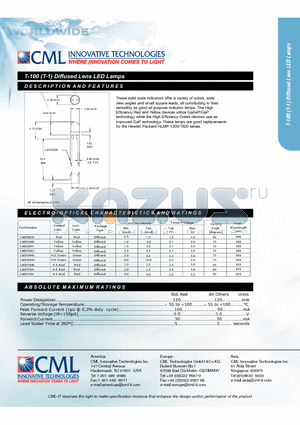CMD57642 datasheet - T-100 (T-1) Diffused Lens LED Lamps