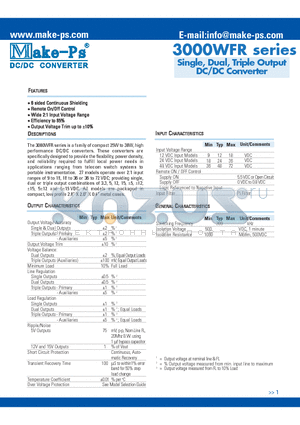 3003S12WFR datasheet - Single, Dual, Triple Output DC/DC Converter