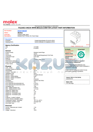 42410-6264 datasheet - Modular Jack, Vertical, 6/6, Panel Stops