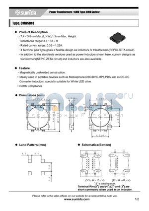 CMD5D13NP-100M datasheet - Power Transformers