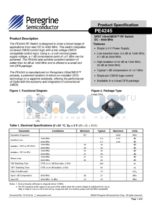 4245-01 datasheet - SPDT UltraCMOS RF Switch DC - 4000 MHz