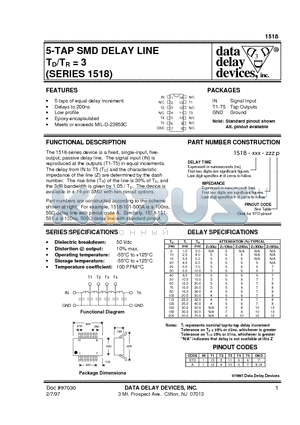 1518-10-2.0A datasheet - 5-TAP SMD DELAY LINE TD/TR = 3