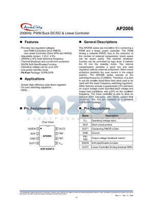 AP2006 datasheet - 200KHz, PWM Buck DC/DC & Linear Controller