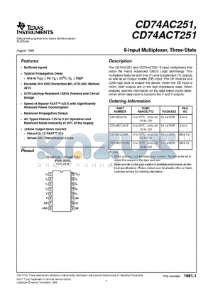 CD74AC251 datasheet - 8-Input Multiplexer, Three-State