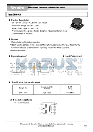 CMD6LNNP-102KB datasheet - General Power Transformer <SMD Type: CMD Series>