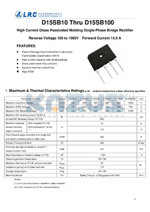 D15SB10_12 datasheet - High Current Glass Passivated Molding Single-Phase Bridge Rectifier