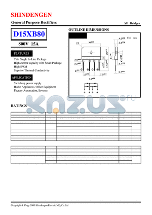 D15XB80 datasheet - General Purpose Rectifiers(800V 15A)