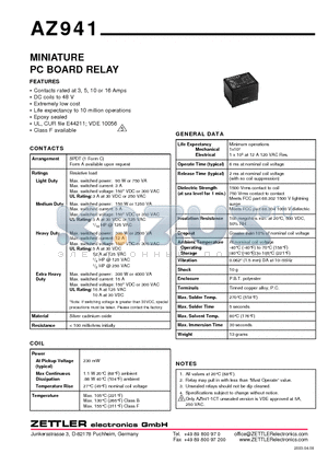 AZ941-1CW-5DEB datasheet - MINIATURE PC BOARD RELAY