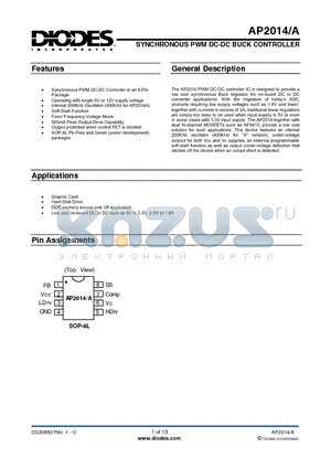 AP2014SMG-13 datasheet - SYNCHRONOUS PWM DC-DC BUCK CONTROLLER
