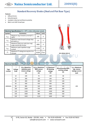D161-200X datasheet - Standard Recovery Diodes (Stud and Flat Base Type)