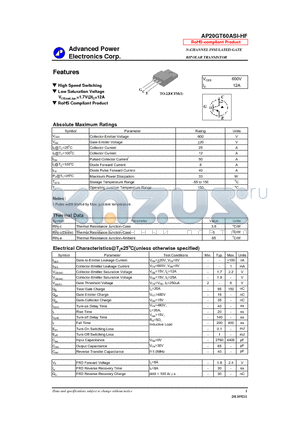 AP20GT60ASI-HF datasheet - N-CHANNEL INSULATED GATE BIPOLAR TRANSISTOR