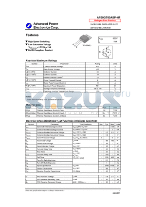 AP20GT60ASP-HF datasheet - N-CHANNEL INSULATED GATE BIPOLAR TRANSISTOR