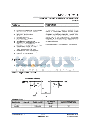 AP2101 datasheet - 2A SINGLE CHANNEL CURRENT-LIMITED POWER SWITCH