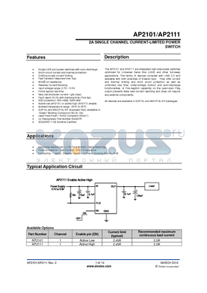 AP2101_10 datasheet - 2A SINGLE CHANNEL CURRENT-LIMITED POWER SWITCH
