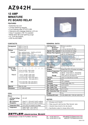 AZ942H datasheet - 12 AMP MINIATURE MINIATURE