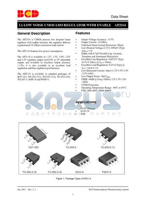 AP2114D-2.5TRG1 datasheet - 1A LOW NOISE CMOS LDO REGULATOR WITH ENABLE
