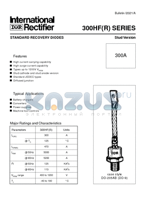 300HFR40M datasheet - STANDARD RECOVERY DIODES Stud Version