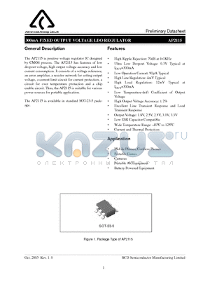 AP2115BK-2.8TR datasheet - 300mA FIXED OUTPUT VOLTAGE LDO REGULATOR