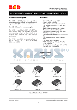 AP2114MP-1.8TRG1 datasheet - 1A LOW NOISE CMOS LDO REGULATOR WITH ENABLE