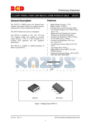 AP2115M-3.3TRG1 datasheet - 1A LOW NOISE CMOS LDO REGULATOR WITH ENABLE