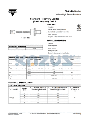 300U datasheet - Standard Recovery Diodes (Stud Version), 300 A