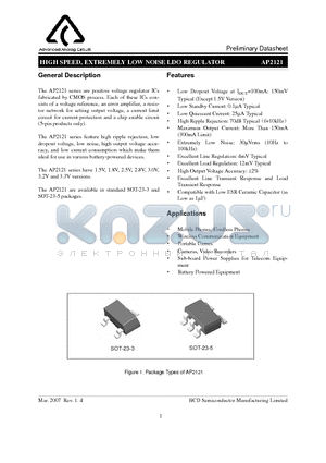 AP2121AK-3.2TRE1 datasheet - HIGH SPEED, EXTREMELY LOW NOISE LDO REGULATOR