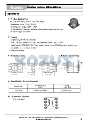 CMD8RNP-220MB datasheet - General Power Transformer <SMD Type: CMD Series>