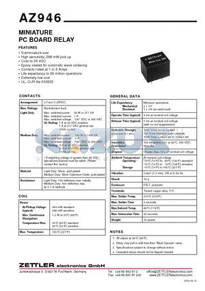 AZ946-2C-12DS datasheet - MINIATURE PC BOARD RELAY