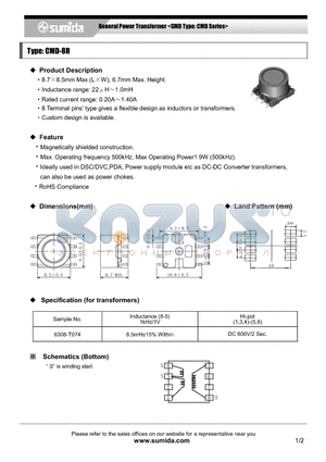 CMD8RNP-471MC datasheet - General Power Transformer <SMD Type: CMD Series>