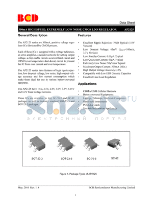 AP2125K-1.8TRG1 datasheet - 300mA HIGH SPEED, EXTREMELY LOW NOISE CMOS LDO REGULATOR