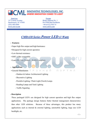 CMDA30AR15D13L datasheet - Power LED (1 Watt)