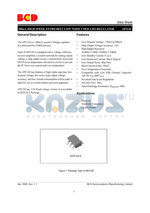 AP2126 datasheet - 300mA HIGH SPEED, EXTREMELY LOW NOISE CMOS LDO REGULATOR