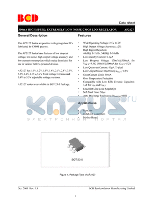 AP2127K-1.5TRG1 datasheet - 300mA HIGH SPEED, EXTREMELY LOW NOISE CMOS LDO REGULATOR