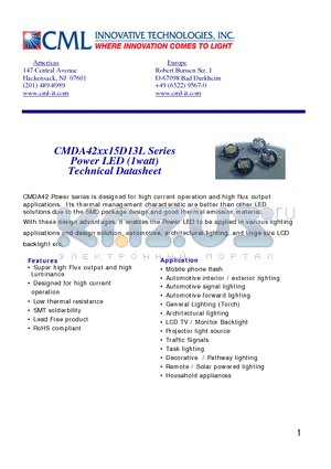 CMDA42CW15D13L datasheet - Power LED (1watt) Technical Datasheet