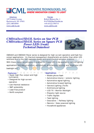 CMDA43 datasheet - Power LED (1watt) Technical Datasheet