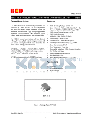 AP2128K-1.2TRG1 datasheet - 300mA HIGH SPEED, EXTREMELY LOW NOISE CMOS LDO REGULATOR