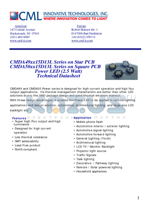 CMDA50CW15D13L datasheet - Power LED (2.5 Watt) Technical Datasheet