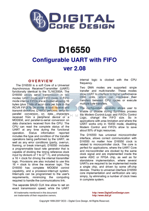D16550 datasheet - Configurable UART with FIFO ver 2.08