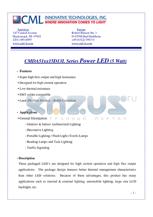 CMDA51WW15D13L datasheet - Power LED (5 Watt)