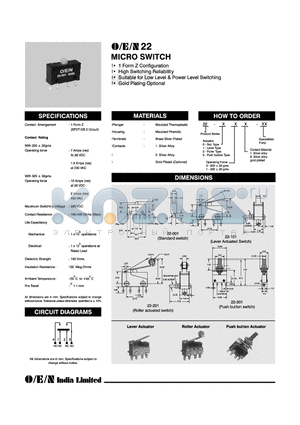 22-301 datasheet - MICRO SWITCH