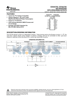CD74ACT05E datasheet - HEX INVERTERS WITH OPEN-DRAIN OUTPUTS
