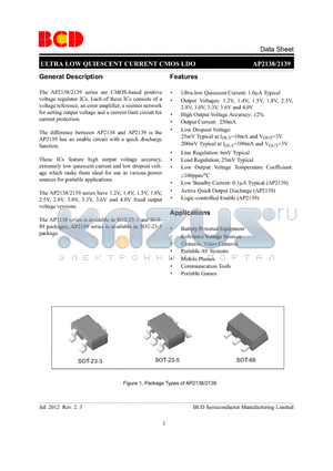 AP2138R-3.3TRG1 datasheet - ULTRA LOW QUIESCENT CURRENT CMOS LDO