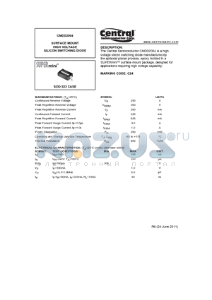 CMDD2004_11 datasheet - SURFACE MOUNT HIGH VOLTAGE SILICON SWITCHING DIODE