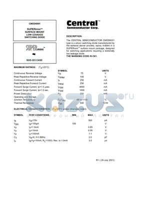 CMDD6001 datasheet - SUPERminiTM SURFACE MOUNT  LOW LEAKAGE SWITCHING DIODE