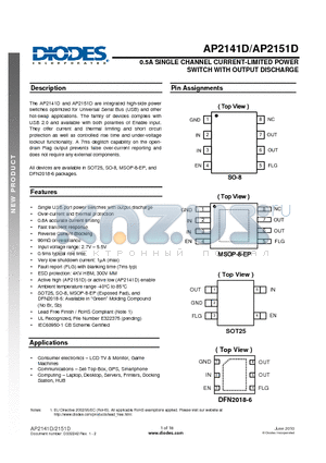 AP2151D datasheet - 0.5A SINGLE CHANNEL CURRENT-LIMITED POWER SWITCH WITH OUTPUT DISCHARGE